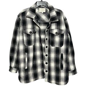Lucky Brand Plaid Shirt Jacket Shacket Black White Button Front Unisex Medium